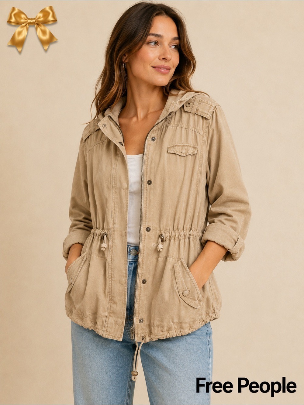 Free People Utility Anorak Jacket Tan Small